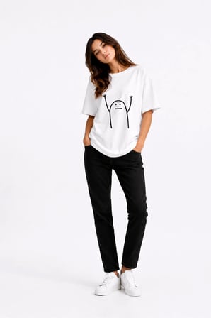 Komik Çöp Adam Çift Tişörtü Oversize Unisex Sevgili Kombini Baskılı Beyaz Tişört