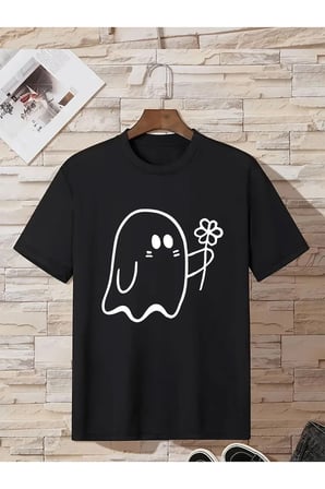 Sevgili Kombin Tişörtü Hayalet Baskılı Çift Kombini Unisex Oversize %100 Pamuk Tişört Seti