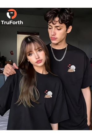 Nevermind Sevgili Kombin Tişörtü Sevimli Karakter Baskılı Unisex Oversize Çift Tişört