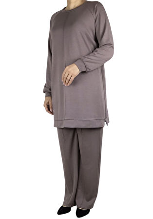 KADIN TUNİK ÖNÜ DİKİŞLİ ALTI BANTLI PANTOLON BELİ LASTİKLİ ÖNÜ DİKİŞLİ İKİLİ TAKIM