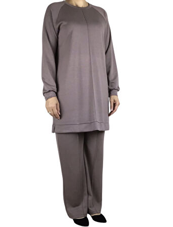 KADIN TUNİK ÖNÜ DİKİŞLİ ALTI BANTLI PANTOLON BELİ LASTİKLİ ÖNÜ DİKİŞLİ İKİLİ TAKIM