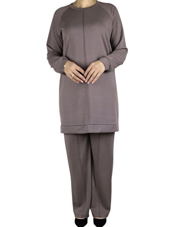 KADIN TUNİK ÖNÜ DİKİŞLİ ALTI BANTLI PANTOLON BELİ LASTİKLİ ÖNÜ DİKİŞLİ İKİLİ TAKIM