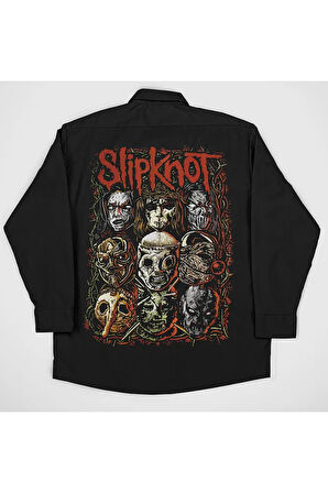 Slipknot Müzik Grubu Baskılı Unisex Rock Metal Cepli Gömlek