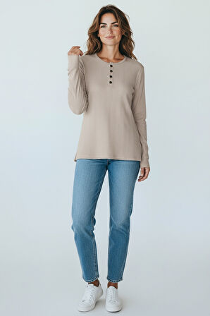 KADIN YAKA DÜME DETAYLI MEVSİMLİK BLUZ