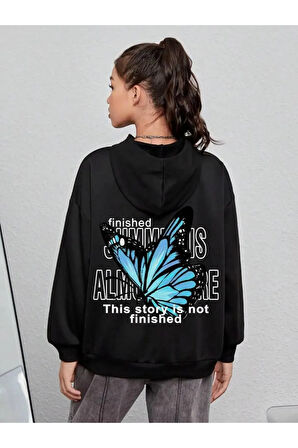 Kız Çocuk Siyah Blue Butterfly Baskılı Sweatshirt