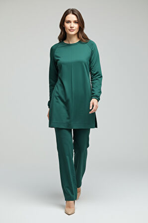 KADIN TUNİK ÖNÜ DİKİŞLİ ALTI BANTLI PANTOLONUN BELİ LASTİKLİ ÖNÜ DİKİŞLİ İKİLİ TAKIM