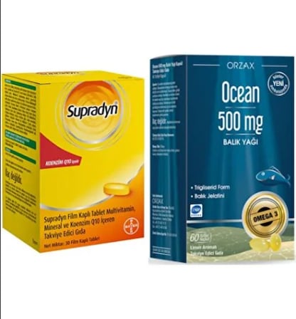 Ocean Omega 3 Balik Yagi 500 mg 60 Kapsül + Supradyn Koenzim Q10 30 Film Kapli Tablet
