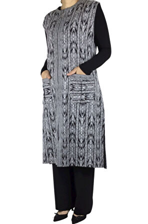 ÖNÜ FERMUARLI DESENLİ CEPLİ KALIN KIŞLIK YELEK