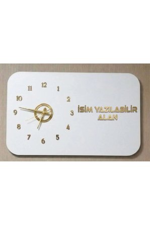 Odak Serisi: Modern ve Kişiselleştirilebilir Ahşap Duvar Saati 80x50 cm Beyaz Üzeri Gold Renk