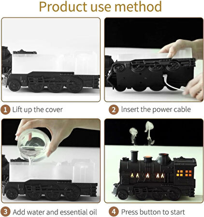 Oddity Tren Şekilli Buhar Difüzörü 300ML LED Alevli Gece Lambası USB Aroma Cihazı