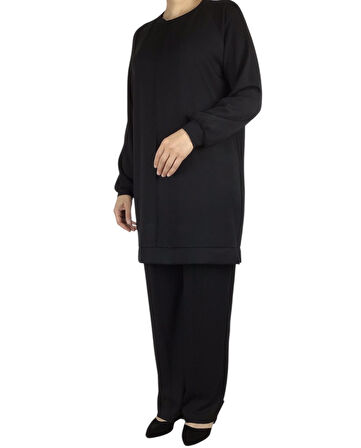 KADIN TUNİK ÖNÜ DİKİŞLİ ALTI BANTLI PANTOLON BELİ LASTİKLİ ÖNÜ DİKİŞLİ İKİLİ TAKIM