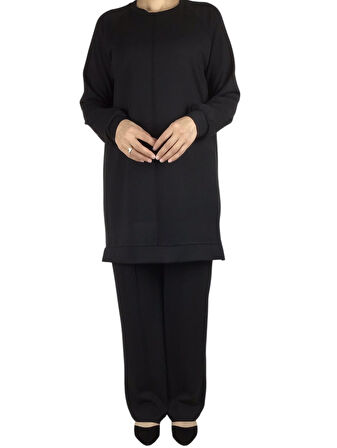 KADIN TUNİK ÖNÜ DİKİŞLİ ALTI BANTLI PANTOLON BELİ LASTİKLİ ÖNÜ DİKİŞLİ İKİLİ TAKIM