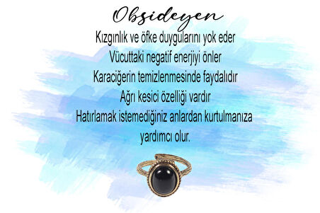 Doğal Taş Obsidyen Doğal Taşlı Ayarlanabilir Yüzük Orta Boy