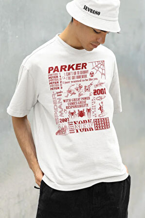 Peter Parker 2001 Spider-Man Baskılı Unisex Oversize Marveel Tişört
