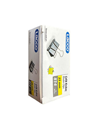 Lacco 814 25 mm. Metal Çelik Siyah Kağıt Kıskacı Ataş Evrak Mandalı - 12 Adetlik Paket