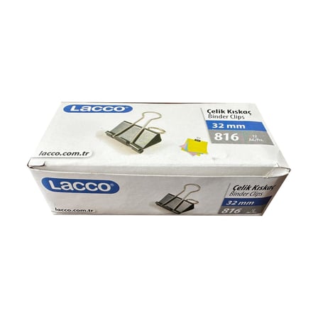 Lacco 816 32 mm. Orta Boy Metal Çelik Siyah Kağıt Kıskacı Ataş Evrak Mandalı - 12 Adetlik 10 Paket