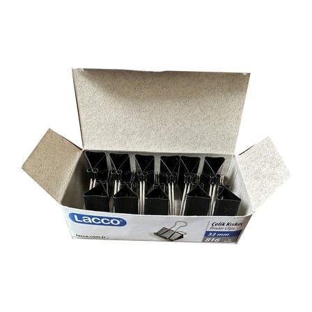 Lacco 816 32 mm. Orta Boy Metal Çelik Siyah Kağıt Kıskacı Ataş Evrak Mandalı - 12 Adetlik 3 Paket
