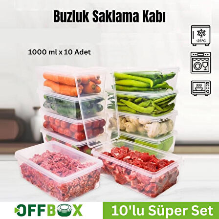Offbox Buzluk Sebze Bakliyat Et Gıda Saklama Kabı - 1 Lt. - 10 Adet