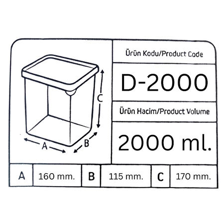 Offbox Dikdörtgen Bakliyat Baharat Gıda Saklama Kabı - 2 Lt. - 12 Adet