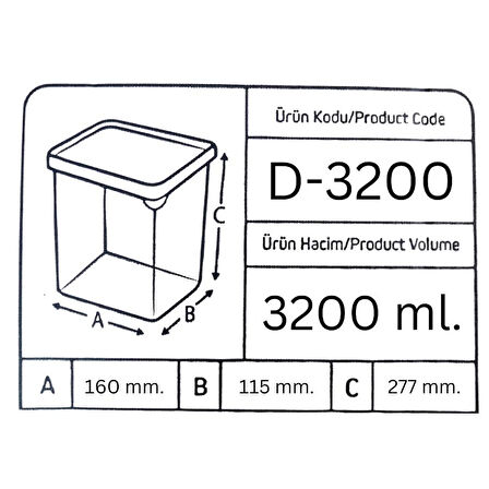 Offbox Dikdörtgen Bakliyat Baharat Gıda Saklama Kabı - 3.2 Lt. - 12 Adet