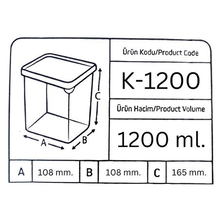 Offbox Kare Bakliyat Baharat Gıda Saklama Kabı - 1.2 Lt. - 12 Adet