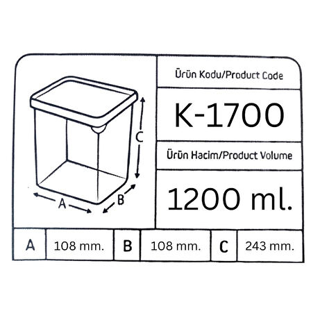 Offbox Kare Bakliyat Baharat Gıda Saklama Kabı - 1.7 Lt. - 12 Adet