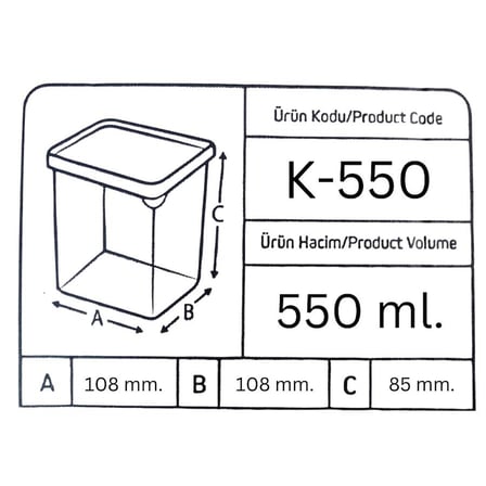 Offbox Kare Bakliyat Baharat Gıda Saklama Kabı - 0.55 Lt. - 12 Adet