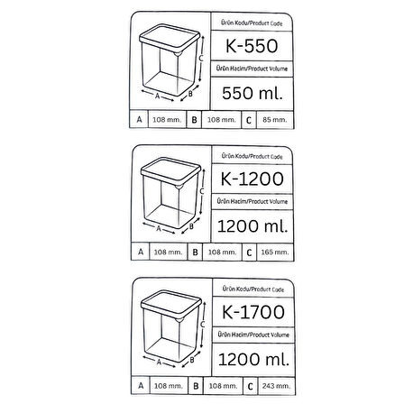 Offbox Kare Bakliyat Baharat Gıda Saklama Kabı - 3 Çeşit - 6 Adet