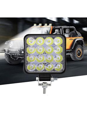 Kare Off Road Iş Makinesi Kamyon Traktör Projektör Çalışma Ve Sis Lambası 16 Led 48 W Uyumlu