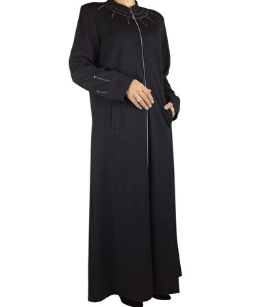 KADIN HAKİM YAKA İŞLEMELİ ÖNÜ FERMUARLI KOL AĞZI İŞLEMELİ MEVSİMLİK FERACE