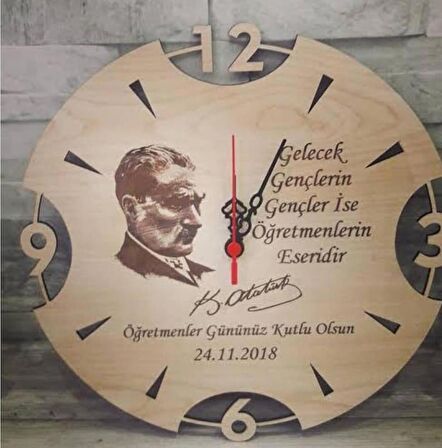 öğretmenler günü özel ahşap saat 40 x 40