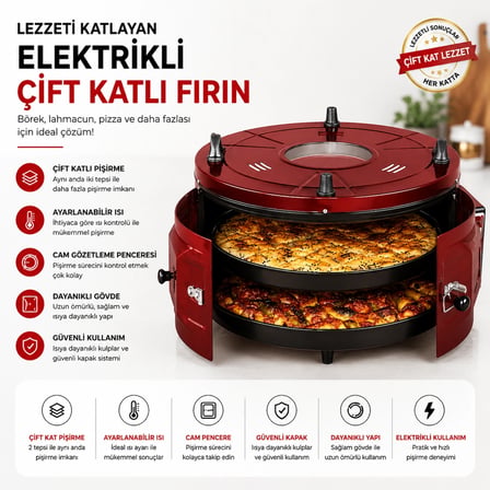 Çift Tepsili Davul Fırın – Elektrikli Yuvarlak Fırın