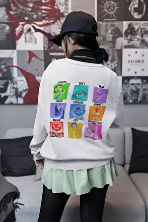 Insiide Out Çizgi Film Baskılı Unisex Oversize Ters Yüzz Sweatshirt