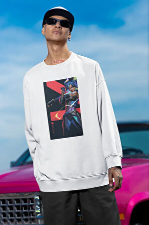 Neon Entry Baskılı Unisex Oversize Vallorant Sweatshirt