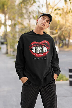 Money Talks Yazılı Unisex Oversize Tasarım Sweatshirt