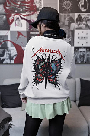 Metallica Tasarım Kelebek Baskılı Unisex Oversize Müzik Grubu Sweatshirt
