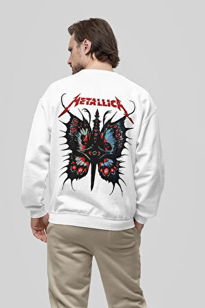 Metallica Tasarım Kelebek Baskılı Unisex Oversize Müzik Grubu Sweatshirt
