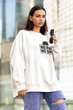No Pain No Gain Yazılı Unisex Oversize Fitness Gym Sweatshirt