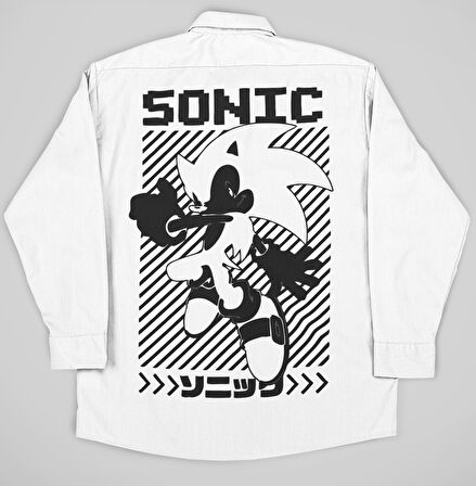 Sonic Baskılı Unisex Çizgi Film Cepli Gömlek