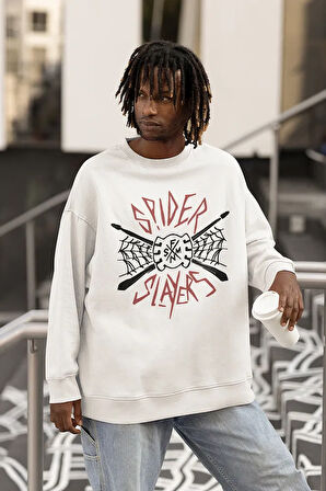 Spider Slayers Baskılı Unisex Oversize Örümcek Sweatshirt