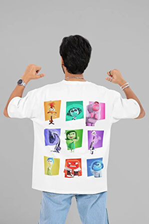 Ters Yüz Çizgi Film Baskılı Unisex Oversize Insiide Out Tişört