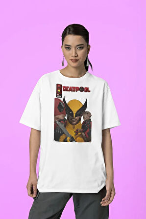 Marvel Deadpool x Wolverine Baskılı Unisex Tişört, Oversize Kahramanlar Baskılı Tişört