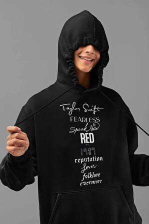 Şarkıcı Taylor Swift Yazılı Unisex Oversize Albüm İsimleri Hoodie