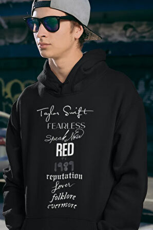 Şarkıcı Taylor Swift Yazılı Unisex Oversize Albüm İsimleri Hoodie