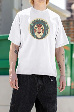 Aslan Motifli Baskılı Unisex Oversize Tişört