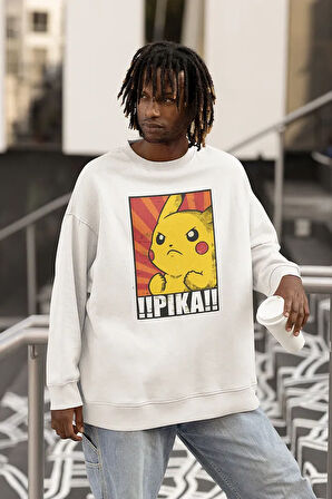 Pikaçu Baskılı Unisex Oversize Pokemon Çizgi Film Sweatshirt