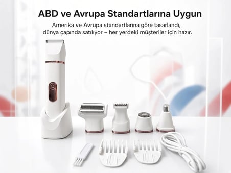 Wablow Vücut Tıraş Makinesi Series 5+1 Seti,Yüz/Saç/Vücut, IPX7 Su Geçirmez,Seramik Bıçak Şarj Standlı (garanti)