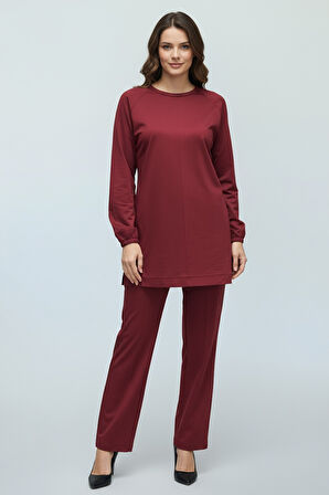 KADIN TUNİK ÖNÜ DİKİŞLİ ALTI BANTLI PANTOLONUN BELİ LASTİKLİ ÖNÜ DİKİŞLİ İKİLİ TAKIM