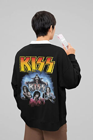 Kiss Rock Metal Müzik Grubu Baskılı Unisex Oversize Sweatshirt
