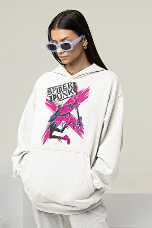 Spider-Punk Baskılı Unisex Oversize Örümcek Hoodie